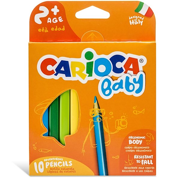 CARIOCA快乐画 彩色铅笔 10色 可水洗 安全无毒 食品级 宝宝儿童幼儿园小学生粗杆圆头涂鸦画画笔彩色铅笔 