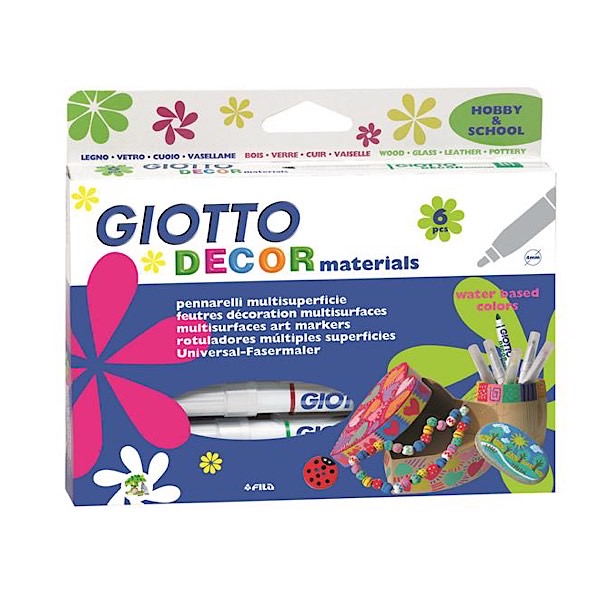 GIOTTO可画在多种材料上的彩色笔， 布料， 衣服首饰彩色笔， 6色装