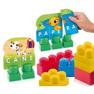 2岁 - CAROTINA BABY BLOCKS LA FATTORIA 2 IN 1， 高质量幼儿积木， 专为幼儿设计的积木游戏， 意大利语版本。